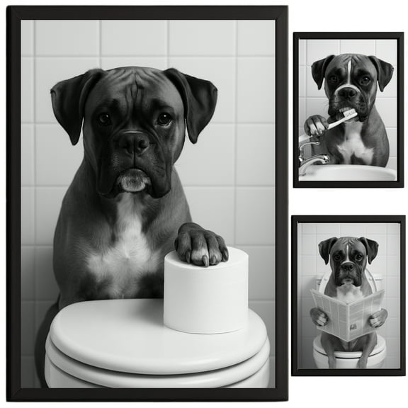 Boxer Dog Bathroom Decor, Wall Art, Farmhouse Photo Picture Set, 3pk, 8.5x11, TheNameStore