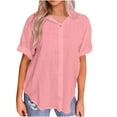 thumbnail image 2 of WREESH Women's Linen Button Down Shirt Short Sleeve V Neck Casual Solid Loose Summer Tunic Tops, 2 of 7