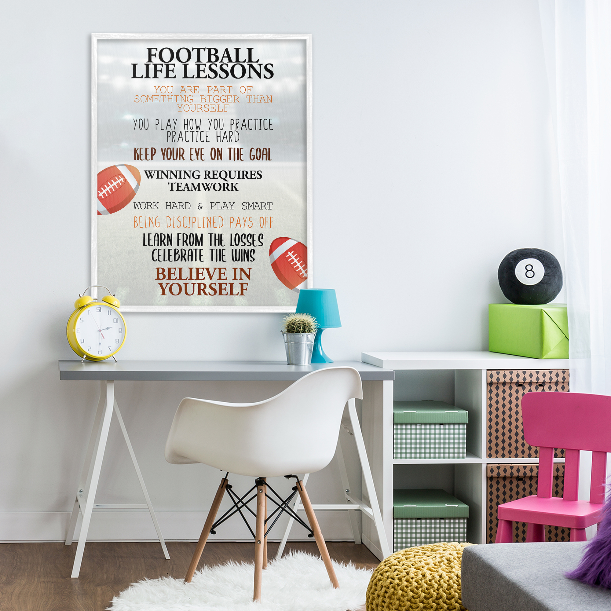 Football Life Lessons White Framed Giclee Art, design by Kim Allen