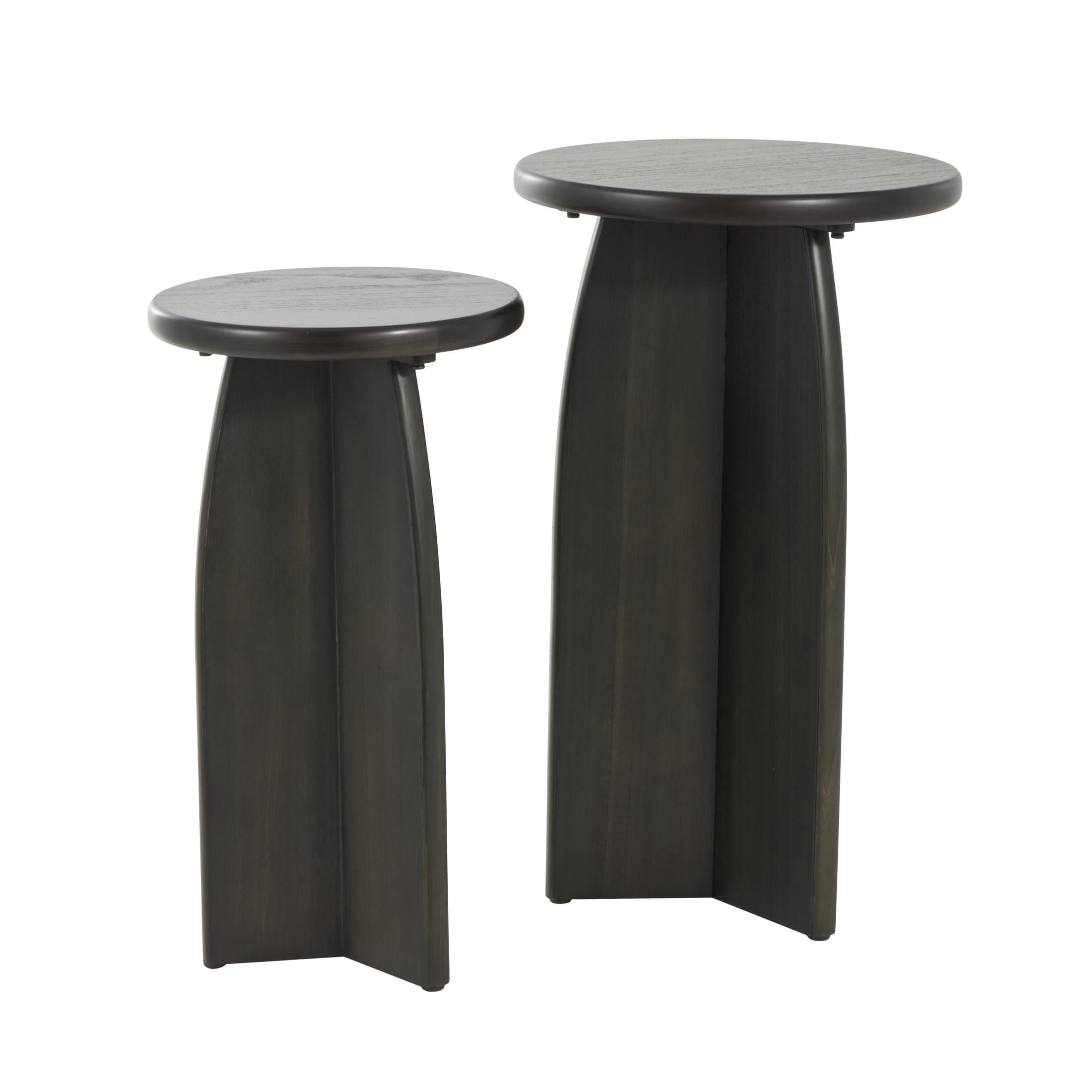 DecMode 14" x 24" Black Wood Pedestal Accent Table, 2-Pieces