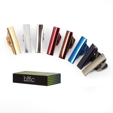 BMC 8pc Mens Fashion Alloy Metal 1 in. Metallic Colored Skinny Tie Bar Half Clips