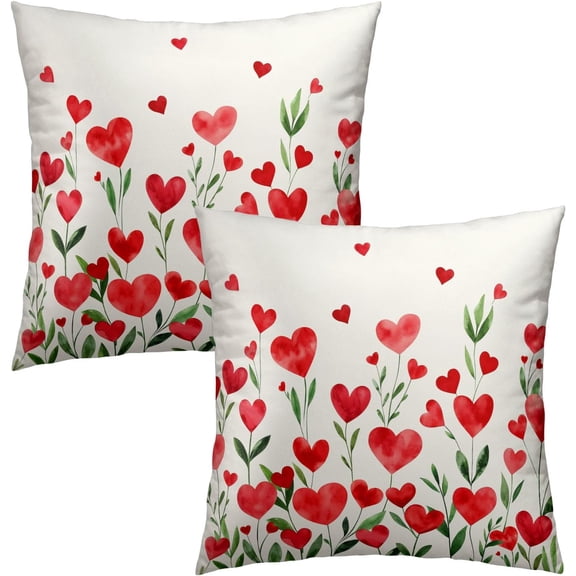 Valentine''s Day Flower Throw Pillow Covers 18X18 Inches Set of 2 Red Love Heart Floral Pillowcase Soft Cotton Square Cushion Covers for Anniversary Wedding Home Sofa Bedroom Decoration