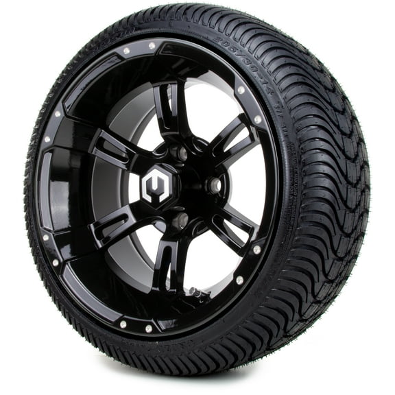 14" MODZ® Ambush Glossy Black Golf Cart Wheels and Low Profile Tires Combo