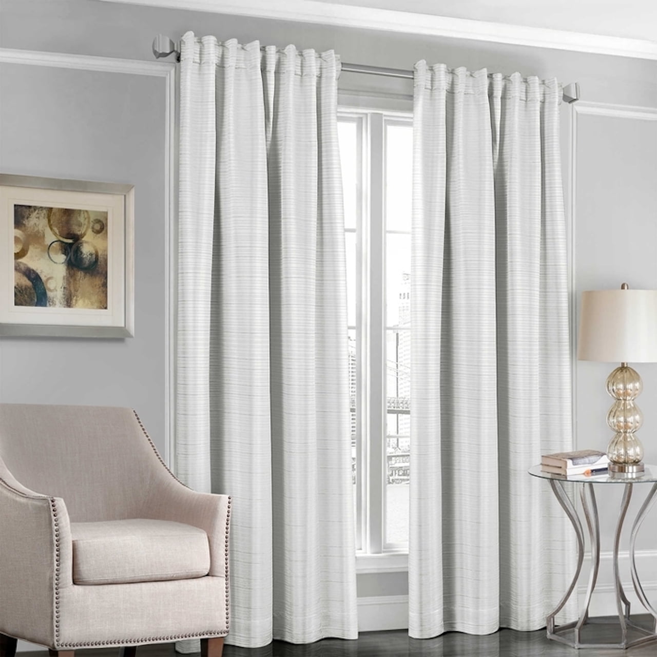 Designers' Select™ Satin Stripe 84Inch Rod Pocket/Back Tab Window Curtain Panel in Ivory