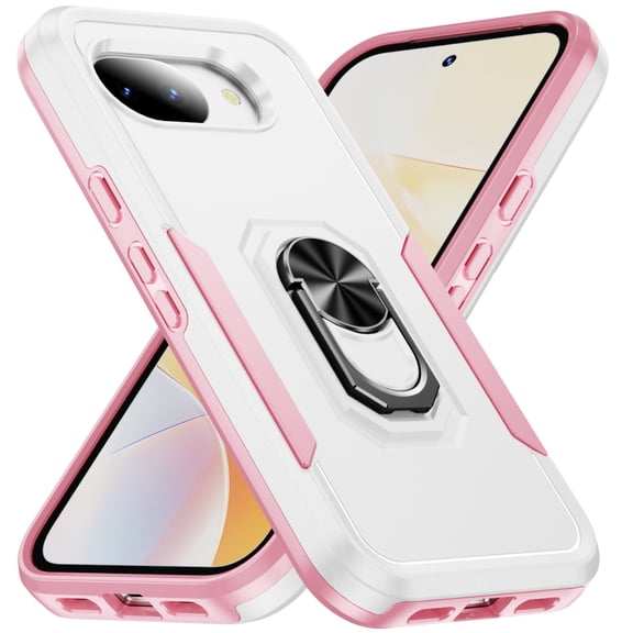Lunvic for Google Pixel 10A Case, 360° Ring Holder Kickstand, Magnetic Car Mount Compatible, Dual Layer Protection, White Pink
