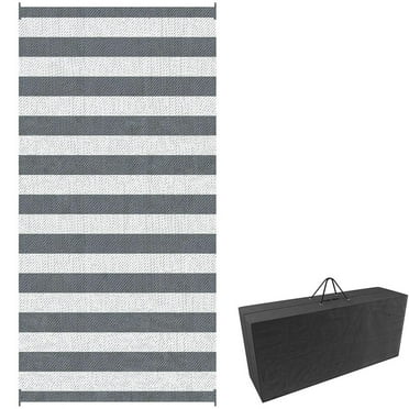 Spaco 9' x 18' Waterproof Plastic Straw Floor Mat, Reversible Outdoor Rug, Portable RV Camping Carpet, Large Floor Mat for Backyard, Deck, Picnic, Beach, Gray & White Striped