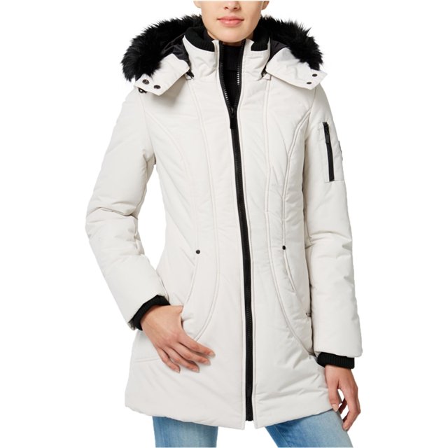 Chaqueta acolchada con ribete de piel sintética para mujer Wildflower, blanca, pequeña