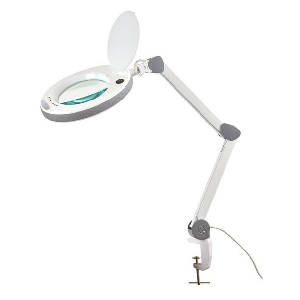 5 Ft Led Magnifying Lamp With Light 1 75x Magnifier With Bright Lighted Lens And Rolling Base For Puzzle Craft Task Reading White Walmart Com Walmart Com