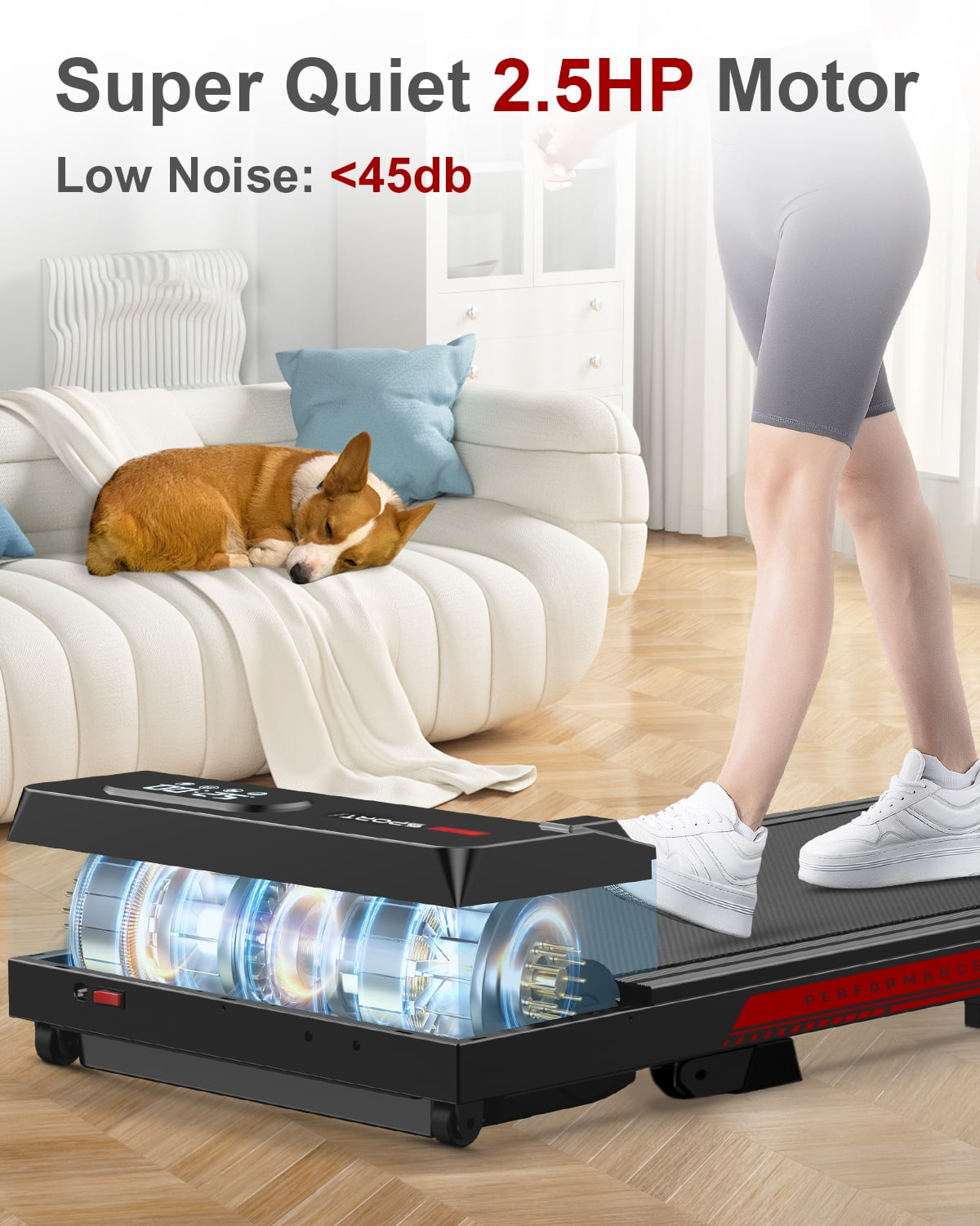 2 in 1 Portable Treadmill, 2.5HP Walking Pad Treadmill for Home , Under Desk Treadmill Max Capacity 300 lbs,Black