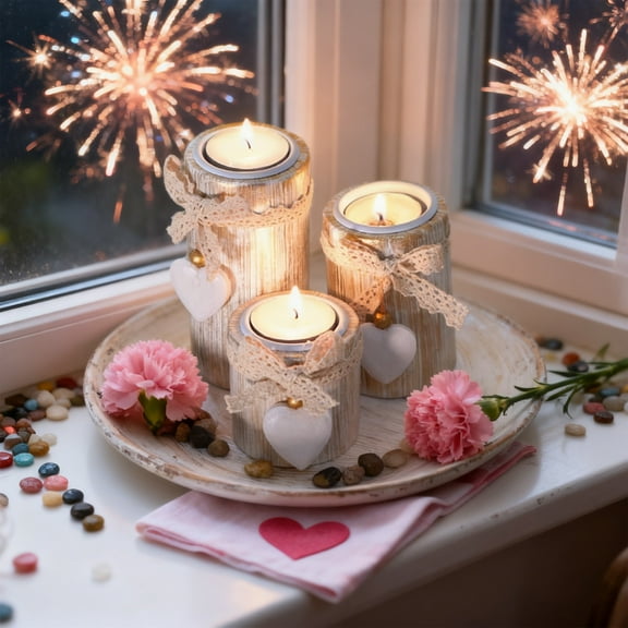 DAMAI 3 Pcs Farmhouse Wooden Candle Holders Table Centerpieces Decorations, Wooden Tea Light Candle Holder with Tray Romantic Home Decoration for Coffee Table Boho Home Decor