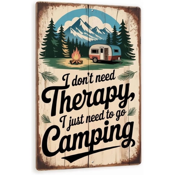 Vintage Camping Metal Sign, Rustic Camper Trailer Wall Art, Outdoor Adventure Cabin or RV Decor, 8x12