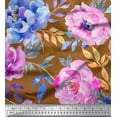 thumbnail image 1 of Soimoi Brown Rayon Fabric Leaves & Floral Printed Craft Fabric by The Yard 56 Inch Wide, 1 of 1