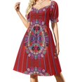 thumbnail image 1 of Vestido de manga corta con diseño maya de círculos de flores Ropa de playa para mujer Vestido, 1 of 7
