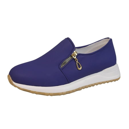 

ZIZOCWA Womens Tennis Shoe Sneaker Guards Womens Ladies Fashion Solid Color Cloth Side Zipper Round Toe Flat Casual Sports Shoes 37