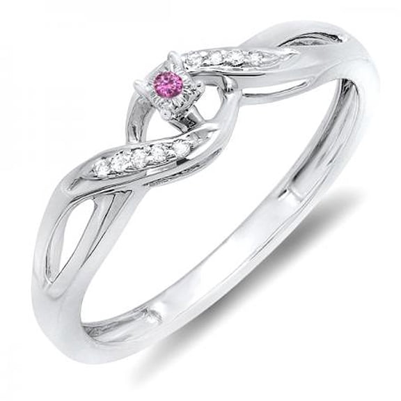 Dazzlingrock Collection Sterling Silver Round Pink sapphire & White Diamond Crossover Bridal Promise Engagement Ring, Size 5.5