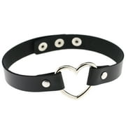 Adjustable PU Leather Necklace Punk Gothic Heart Choker Necklace for Men Women (Black)