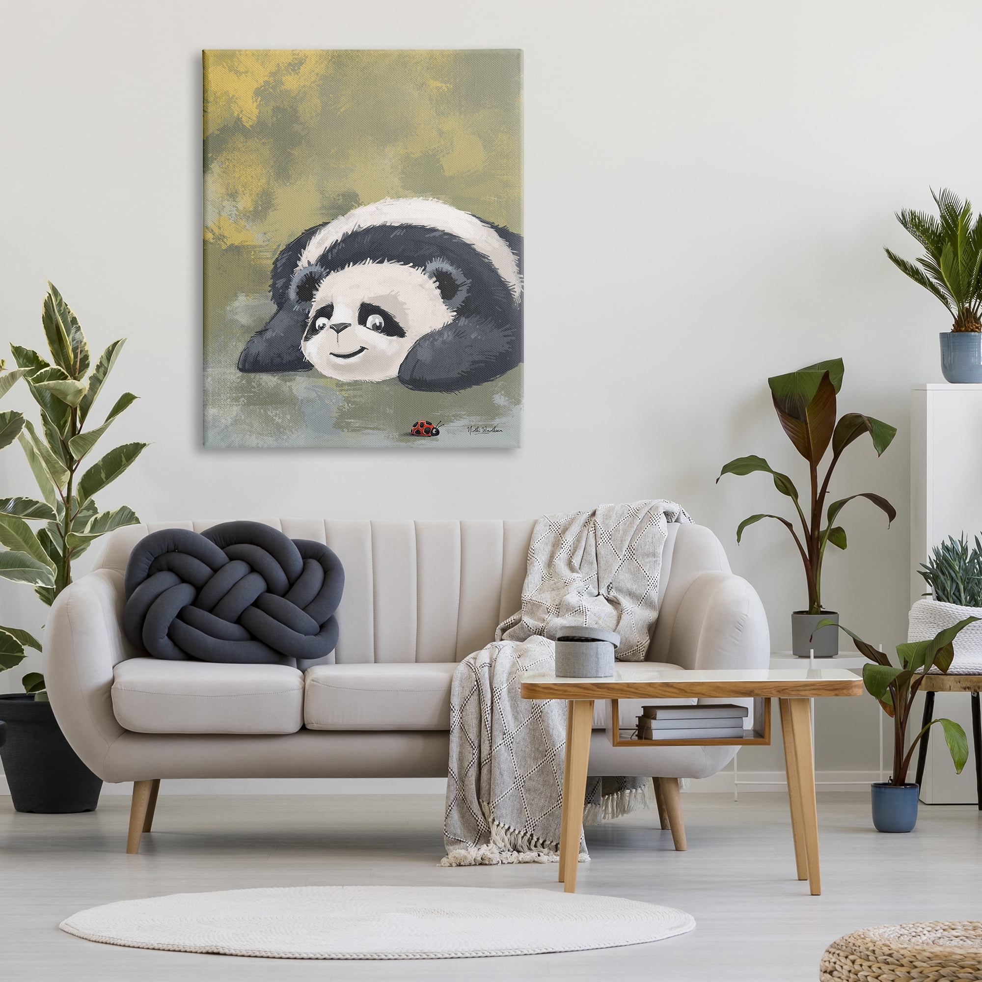 Stupell Industries Panda Watching Ladybug Animals & Insects Painting Gallery Wrapped Canvas Print Wall Art, 36 x 48