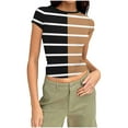 thumbnail image 2 of Odbmxy Summer T-Shirt for Women Striped Short Sleeve Plus Size Womens Tops Layering Slim Casual Stretch Yellow Tops, 2 of 7