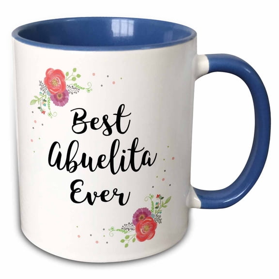 3drose, Floral Best Abuelita Ever Pretty Watercolor Pink Flowers Grandma Love, 11oz Two-tone Blue Mug