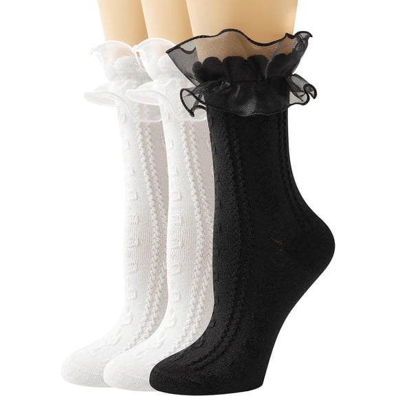 Women Lace Socks Ruffle Frilly Socks - Comfortable Cotton Cute Socks Princess Lolita for Ladies Gril