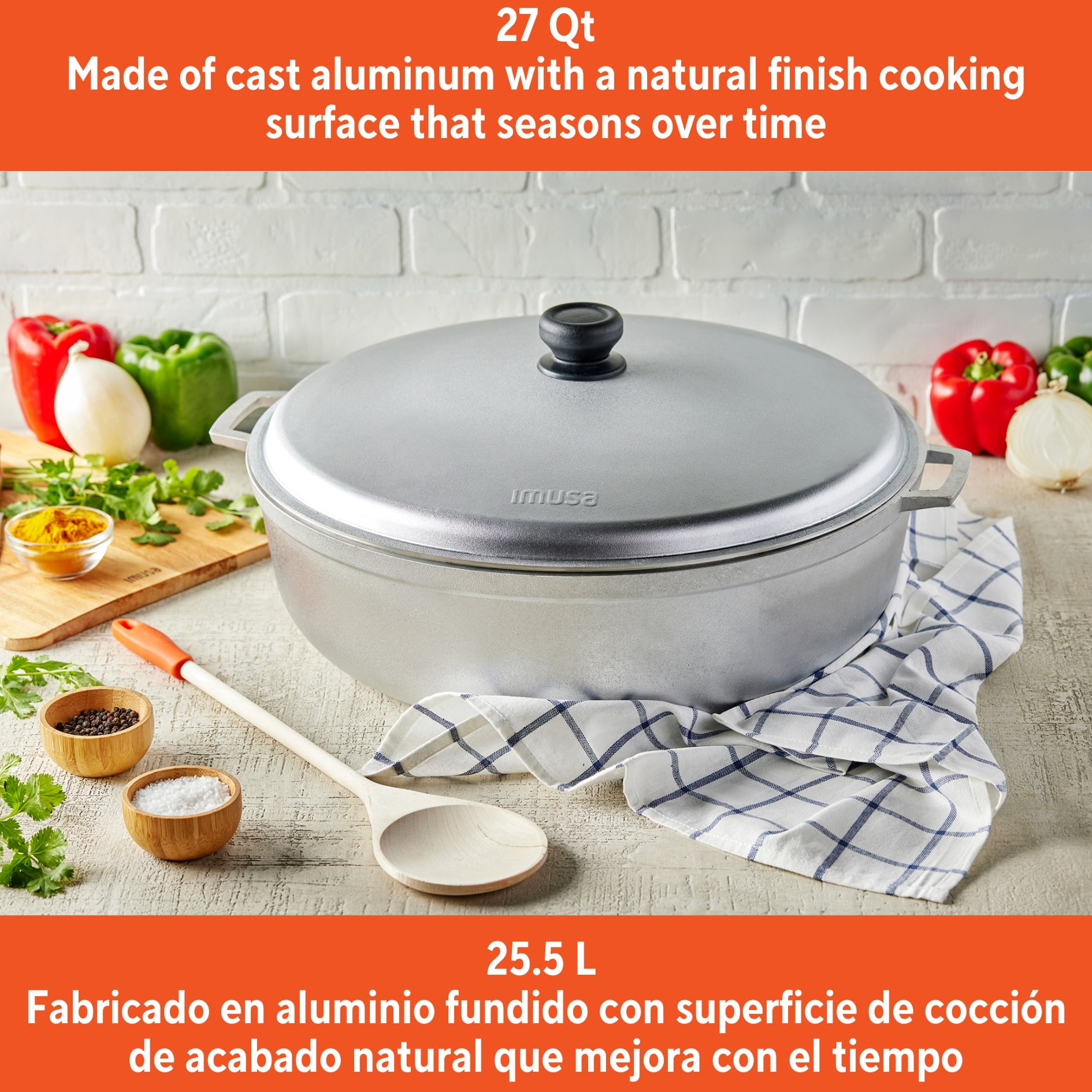 (2 pack) IMUSA 27qt Cast Aluminum Caldero - 50cm