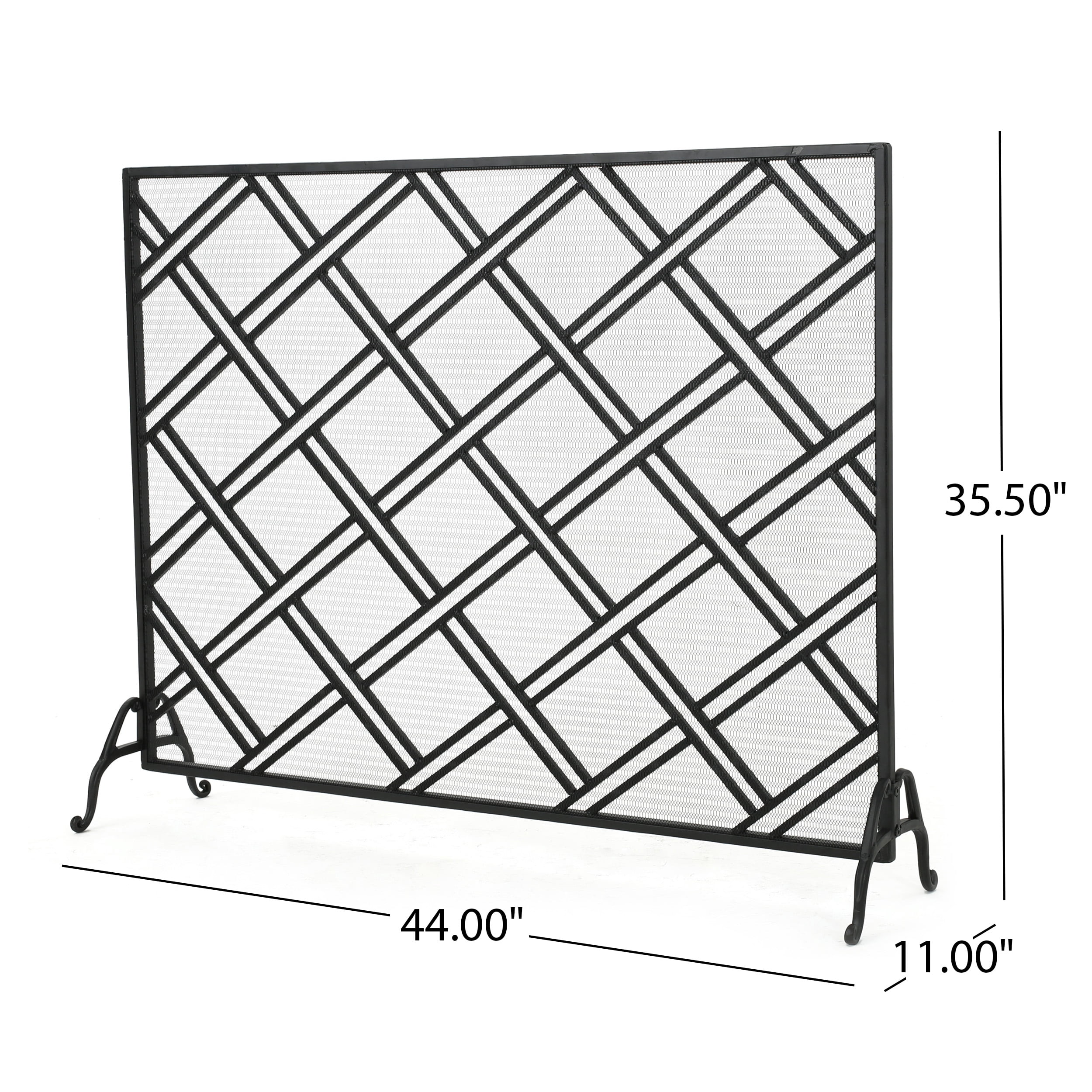 Fireplace Screen with Iron Frame and Panel Design, Indoor Firescreen and Spark Guard for Fireplace Safety, Black
