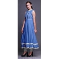 thumbnail image 3 of Bimba Robe Anarkali à Col Mandarin pour Femmes Imprimé Damas Bleu Kurta Ethnique Indienne TTG, 3 of 6
