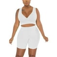 thumbnail image 4 of Bovxnpu Women Athletic Outfits, 2 Piece Workout Sets, Women's Fashion Two-piece Solid Color V-Neck Tank Top And Short Sports Casual Suit S, 4 of 7