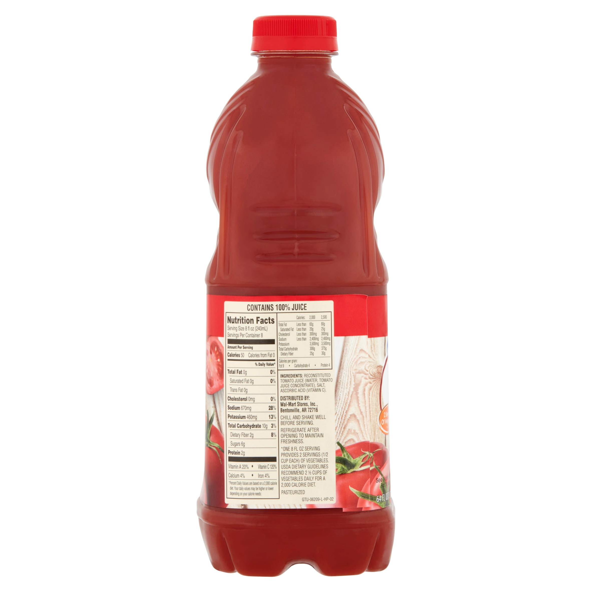 (2 pack) Great Value Tomato 100% Juice, 64 fl oz