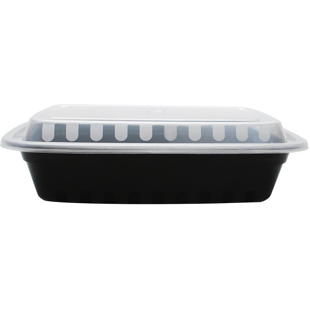 Rectangular 24oz Plastic Microwaveable Food Containers (Black) w/ Clear
