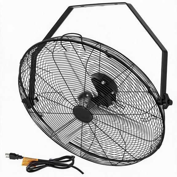 20-Inch Industrial Wall Mount Fan with 4800 CFM Output, 3-Speed Heavy-Duty IP44 Waterproof Metal Blades, 360° Adjustable Tilt for Workshop, Warehouse, Garage,Black
