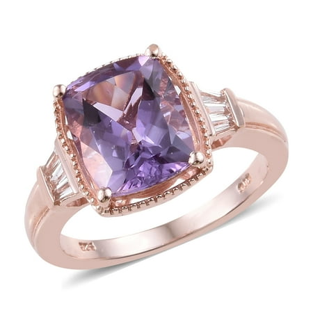 - 925 Sterling Silver Vermeil Rose Gold Plated Amethyst White Topaz Promise Ring for Women Cttw 4.5 Jewelry Gift