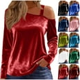 thumbnail image 1 of RKSTN Velvet Long Sleeve Shirts for Women Oversized Off Shoulder Single Strap T Shirts Top Womens Casual Solid Plus Size Loose Fits Comfy Elegant Basic Tee Shirt Fall Spring Clothes, 1 of 9