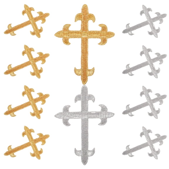 SHINYPASING Embroidered Fabric Patch Gold Cross Shaped Diy Decoration 10Pcs 3.8In