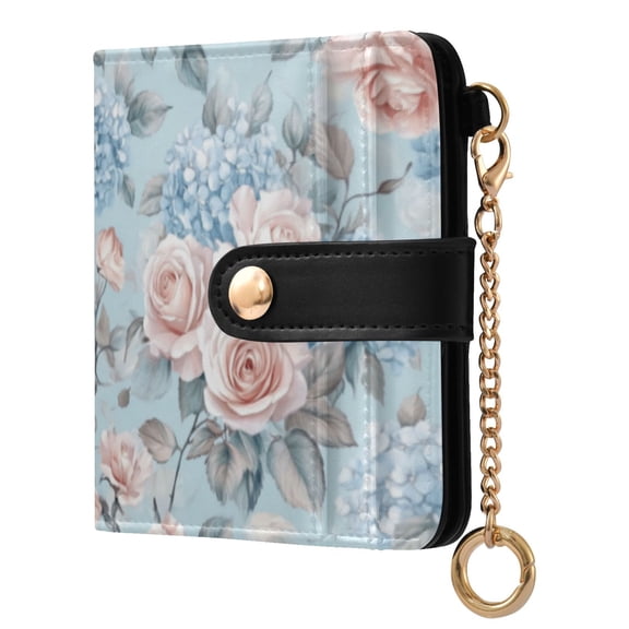 Qxltty Light Pink Rose Pattern Ladies Wallet Rfid Slim Thin Compact Credit Card Women Wallet Zipper Coin Pocket and ID Window for Female Gifts