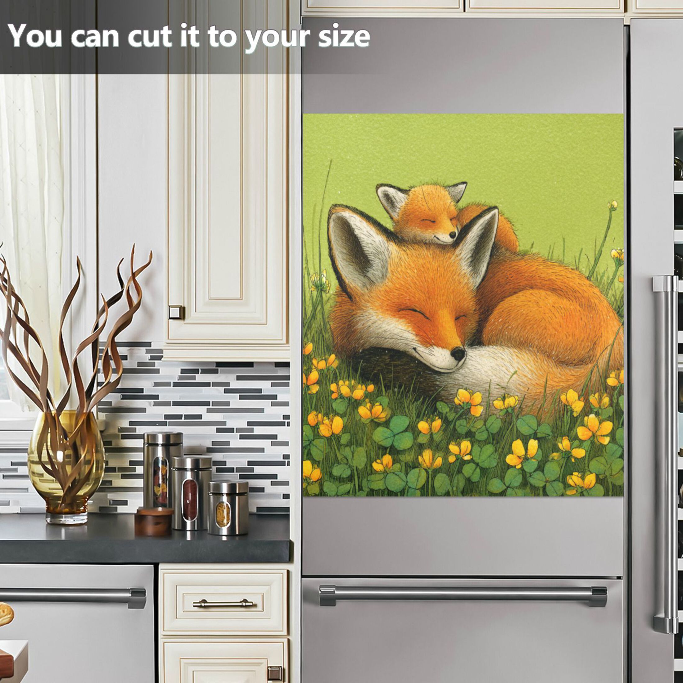 Dishwasher Magnetic Refrigerator Magnet Cover Sticker Home Decorative 23"x26" Big and Little Fox