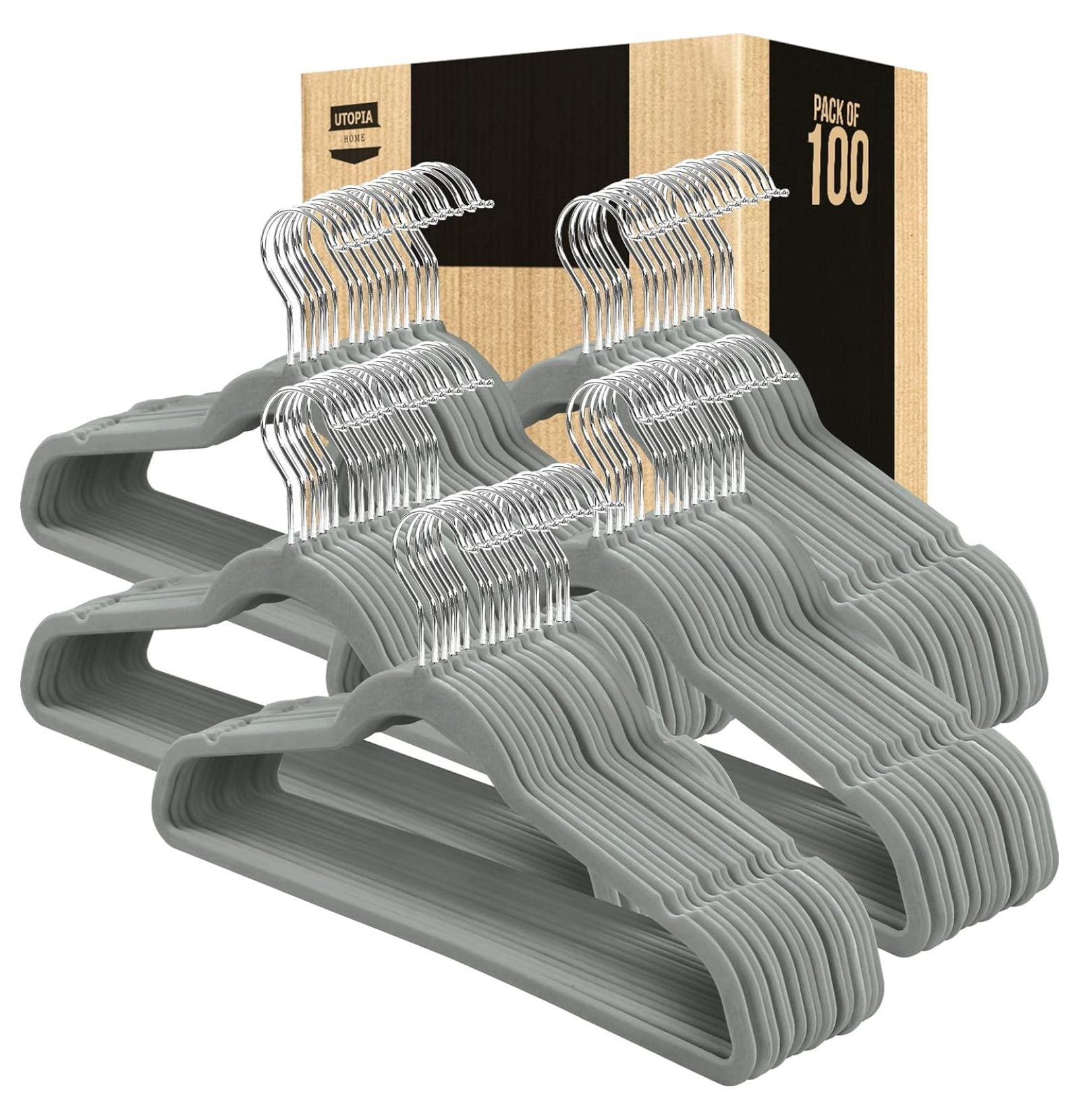 KriKac Velvet Hangers 100 Pack - Non-Slip Clothes Hangers - Grey Hangers - Suit Hangers with 360 Degree Rotatable Hook - Heavy Duty Coat Hangers - Pants Hangers
