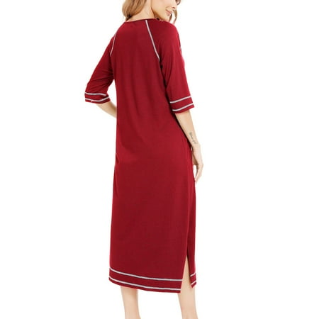 

Pregnant Woman Nightshirt Loose Crewneck Half Sleeve Nightgown For Home Hotel For Daily Life Burgundy XL