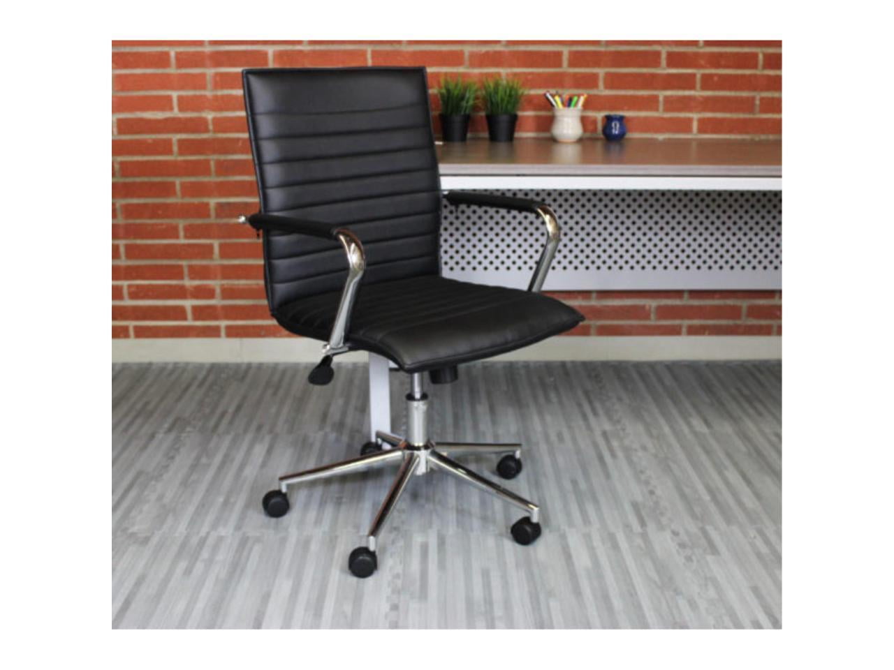 Boss Office Products Vinyl Hospitality Task Chair with Fixed Chrome Arms and Casters, Black