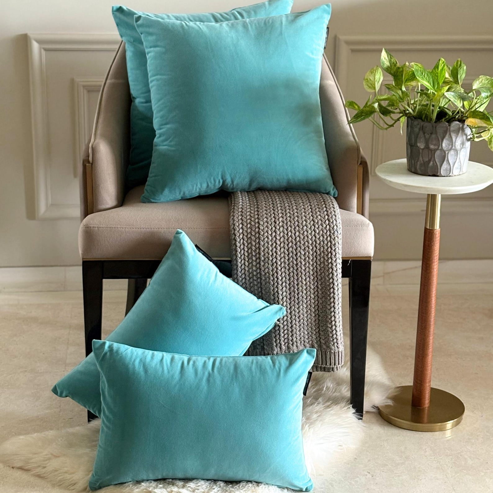 Aqua Luxury Throw Pillow Covers 18"x18" | Pack of 2 Modern Plain Velvet Cushion Cover | Solid Color Pillowcases for Couch, Sofa Bedroom & Living Room, Modern Home Décor - Aqua Velvet