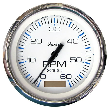 Faria 33832 Chesapeake Stainless Steel Tachometer with Hourmeter (6000 RPM) Gas - 4", White