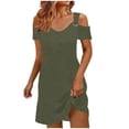 thumbnail image 7 of Kvture Women Cold Shoulder T Shirt Dress Wide Strap Short Sleeve Casual Tunic Dresses Loose Comfort Lounge Dress Army Green, 7 of 7