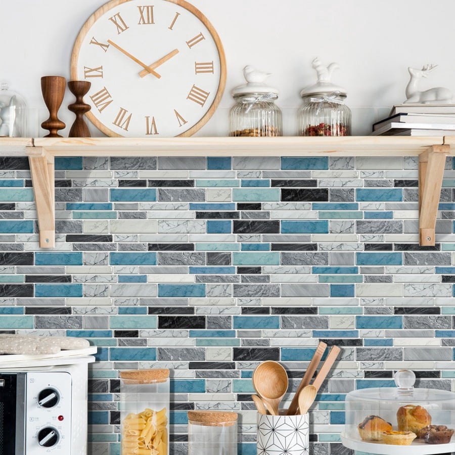 Peel and Stick Backsplash Wall Tiles,Self-Adhesive,Oil Proof,Waterproof, Removable Wall Panels for Kitchen & Bathroom,Modern Design, Easy Install (9.68x4.72 inch,48 Pack)