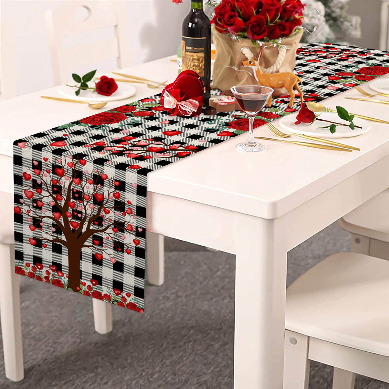 GRANDDECO Valentines Day Table Runner Love Sweet Red Heart Table Line for  Sweetest Day Wedding Valentines Table Decor (style1, Runner 13X36)