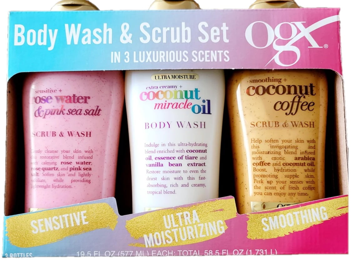 OGX Body Wash and Scrub Set 19.5 fl oz 3pk