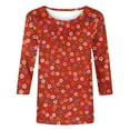 thumbnail image 4 of Hauts pour Femmes Décontractés Imprimés Col Rond Manches 3/4 T-Shirt Ample, Hauts Manches 3/4 pour Femmes, Hauts Décontractés pour Femmes, T-Shirts pour Femmes, 4 of 4