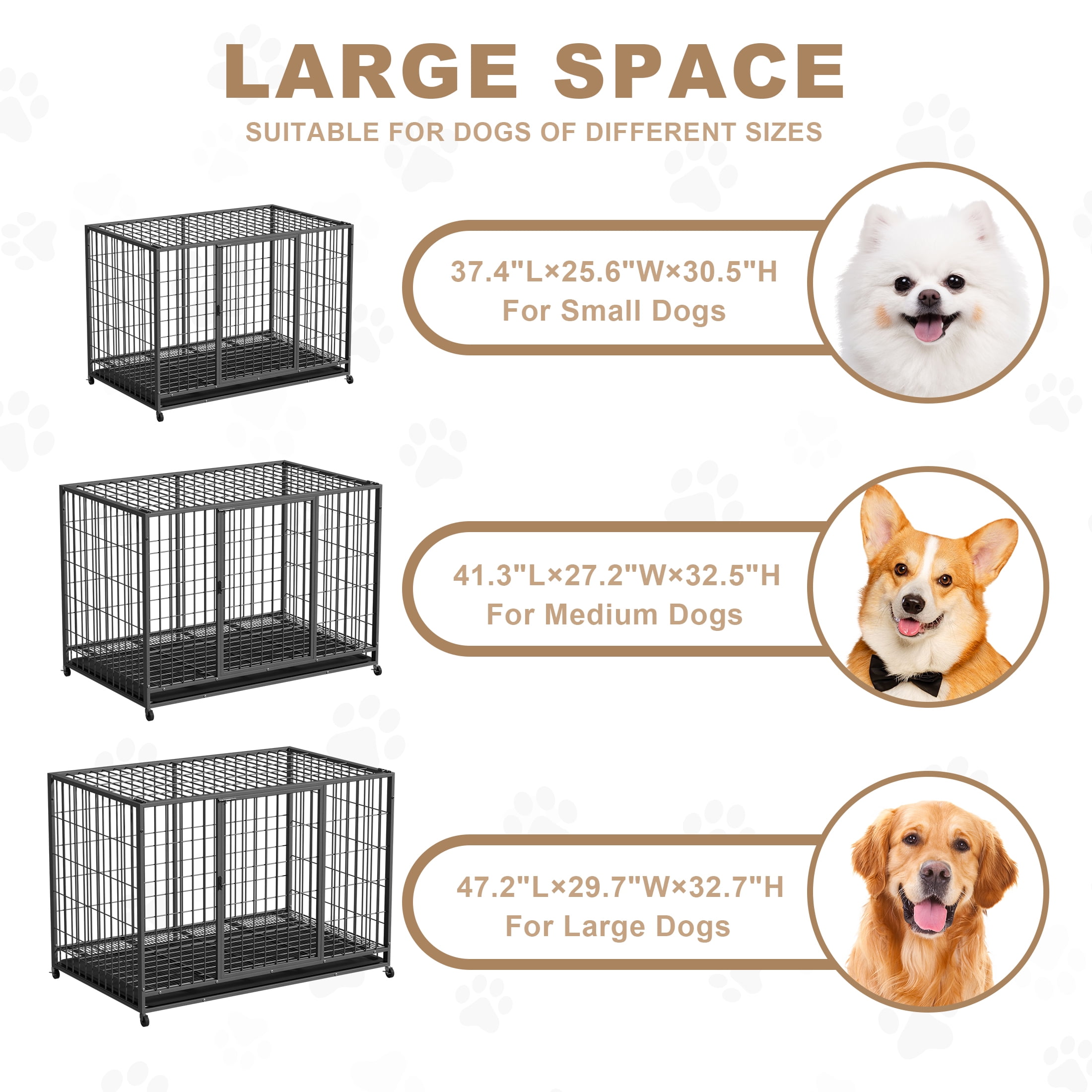 TIME RAY 48 inch Heavy Duty Metal Dog Crate for Large Dogs with RemovableTray, Double Door, Extra Large Dog Kennel for Yard Indoor Outdoor