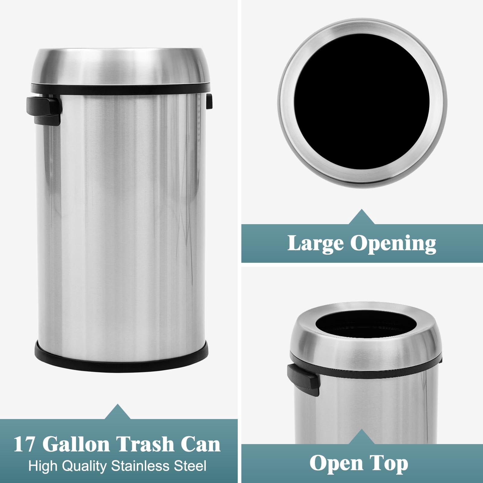 Ataucjin Round Kitchen Trash Can,Stainless Steel Swing Open Trash Can,Small Commercial Trash Can Garbage Can Without Inner Bucket For Home Office,17 Gallon