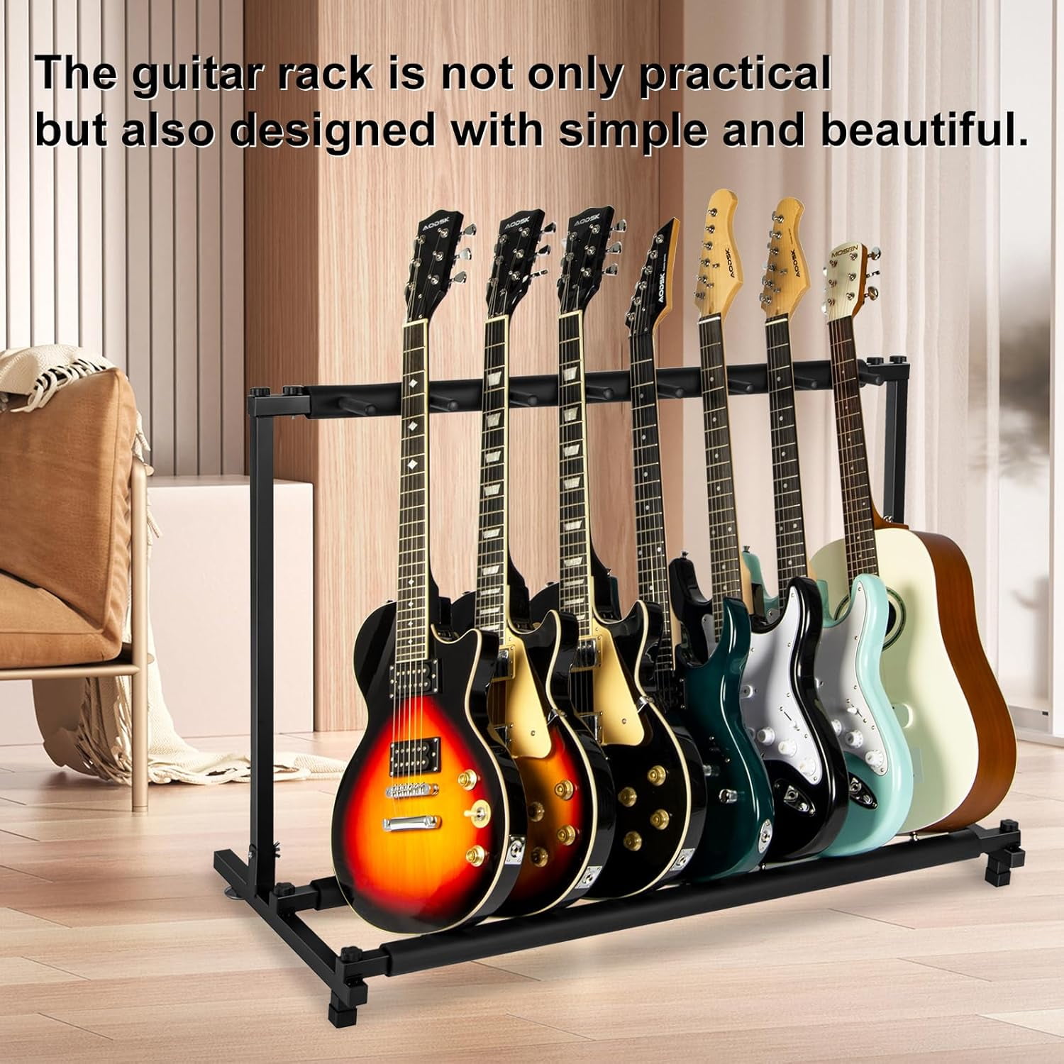 AODSK 7 Multi Guitar Stand Rack with Folding Design, Multiple Guitars Stand, Portable Black Guitar Holder, Black Guitar Display Holder for Guitar & Bass,Studio & Home (7 Guitars)
