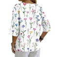 thumbnail image 7 of JULMCOMO Shirts for Women Floral Print 3 Button Notch Neck 3/4 Sleeve Loose Fit Casual Tunic Tops Comfy Summer Shirts Purple Pink S, 7 of 7